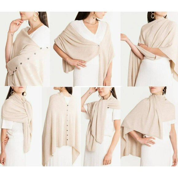 Cashmere Button Shawl Cape 74 x 26in Salmon Warm Comfort Soft Coquette Old Money - Picture 4 of 4